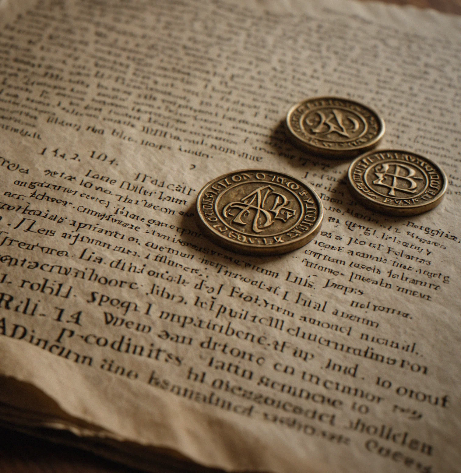Close-up of medieval parchment showinng Latin abbreviations and superscript letters used in 14th-century charters