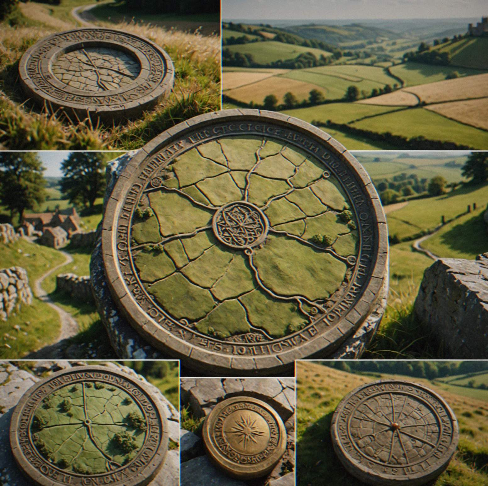 Topographical map with stone circles marked at precise cooridnates and curved road pathways indicating historical boundary avoidance